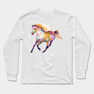 Watercolor Silhouette - Galloping Wild Horse Long Sleeve T-Shirt